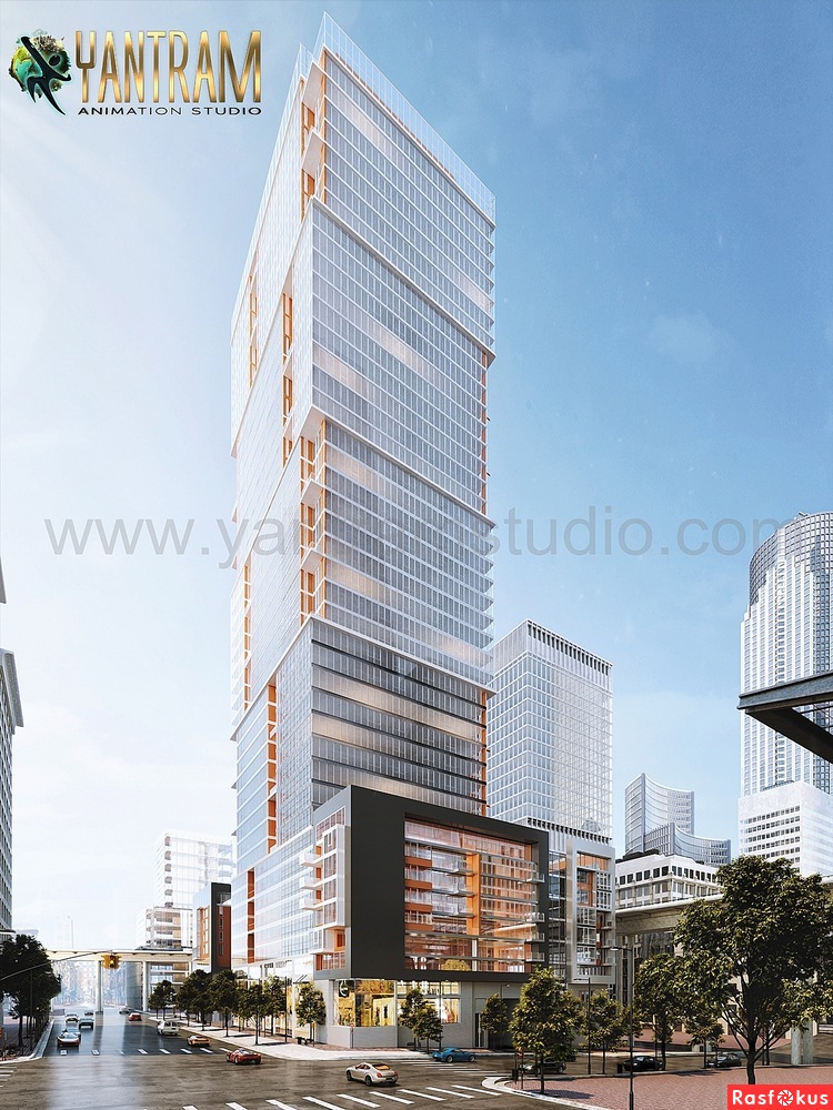 Высотное здание и новейшая впечатляющая архитектура предоставления 3D-экстерьера от студии архитектурного дизайна Moscoe - Россия