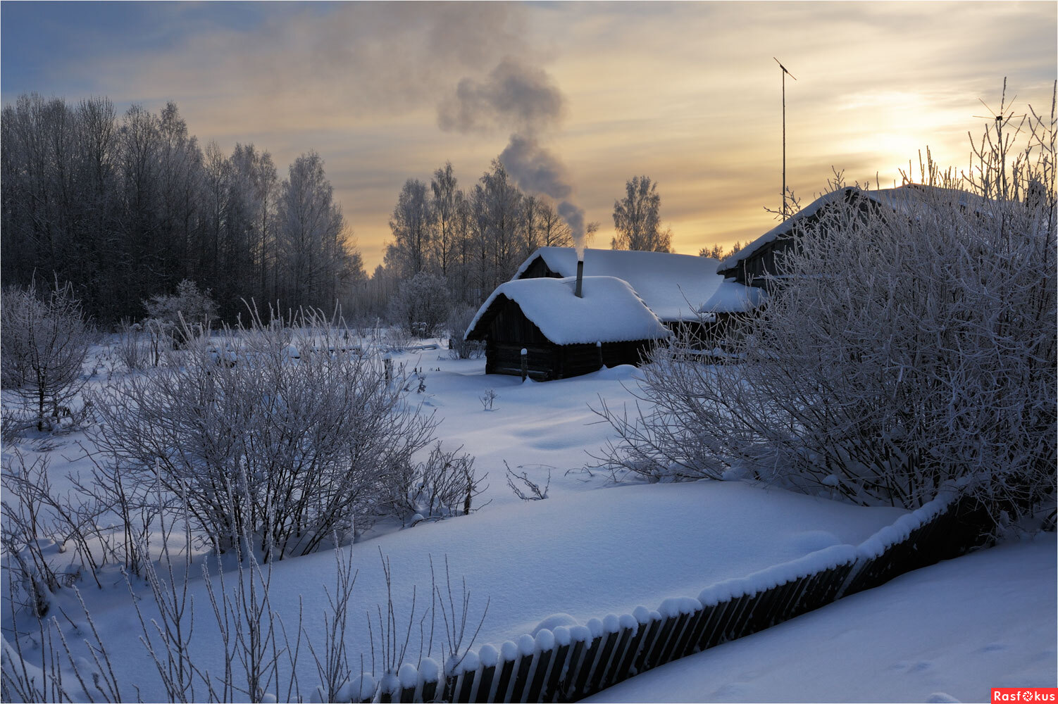 Банька зимой в деревне
