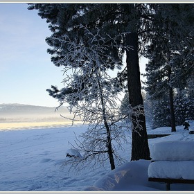 ... утро   замерзшего  озера...