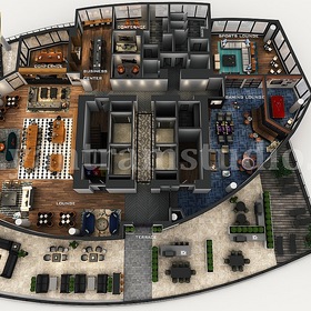 Профессиональный 3D виртуальный план этажа дизайна крыши квартиры с идеями террасы от студии архитектурного дизайна