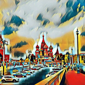 Москва в стиле мастихиновых картин Леонида Афремова.